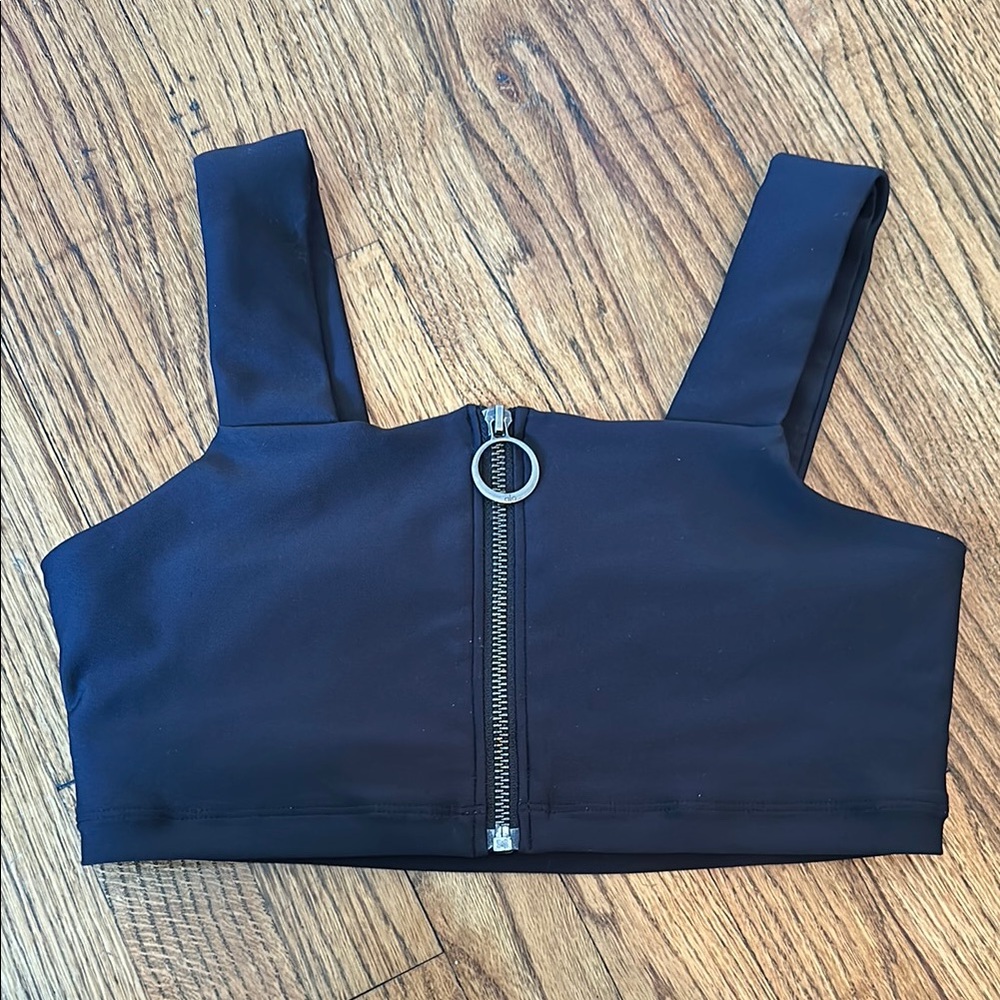 All Black Crop Top with Zipper Detail- size S